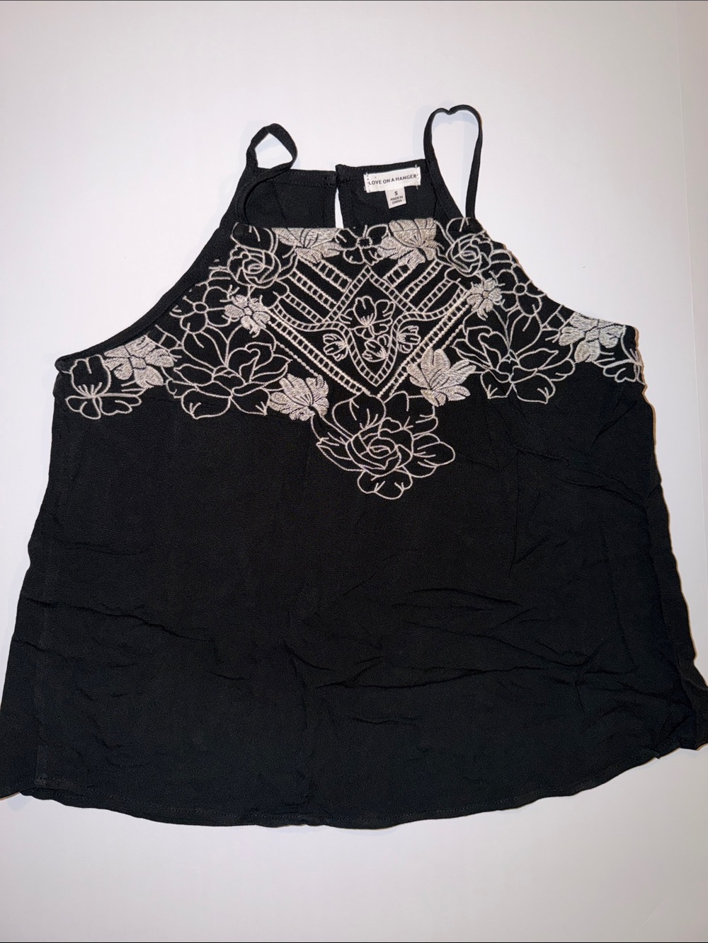 Black Cami with Cream Floral Embroidery